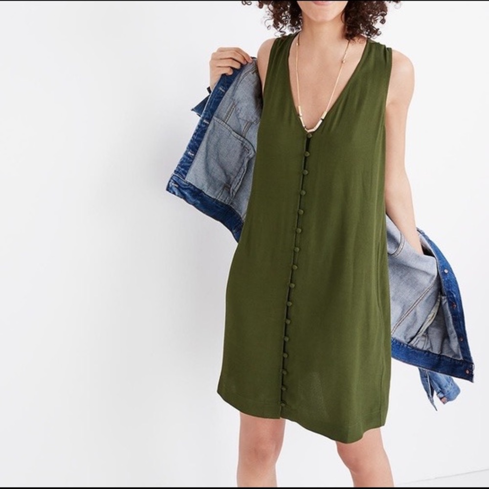 Madewell olive button-front shift dress S